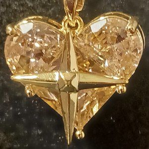 Y2K Pink Crystal Heart Necklace: 18K Gold